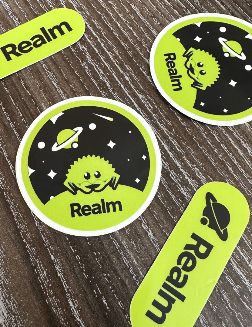 Realm branded stickers
